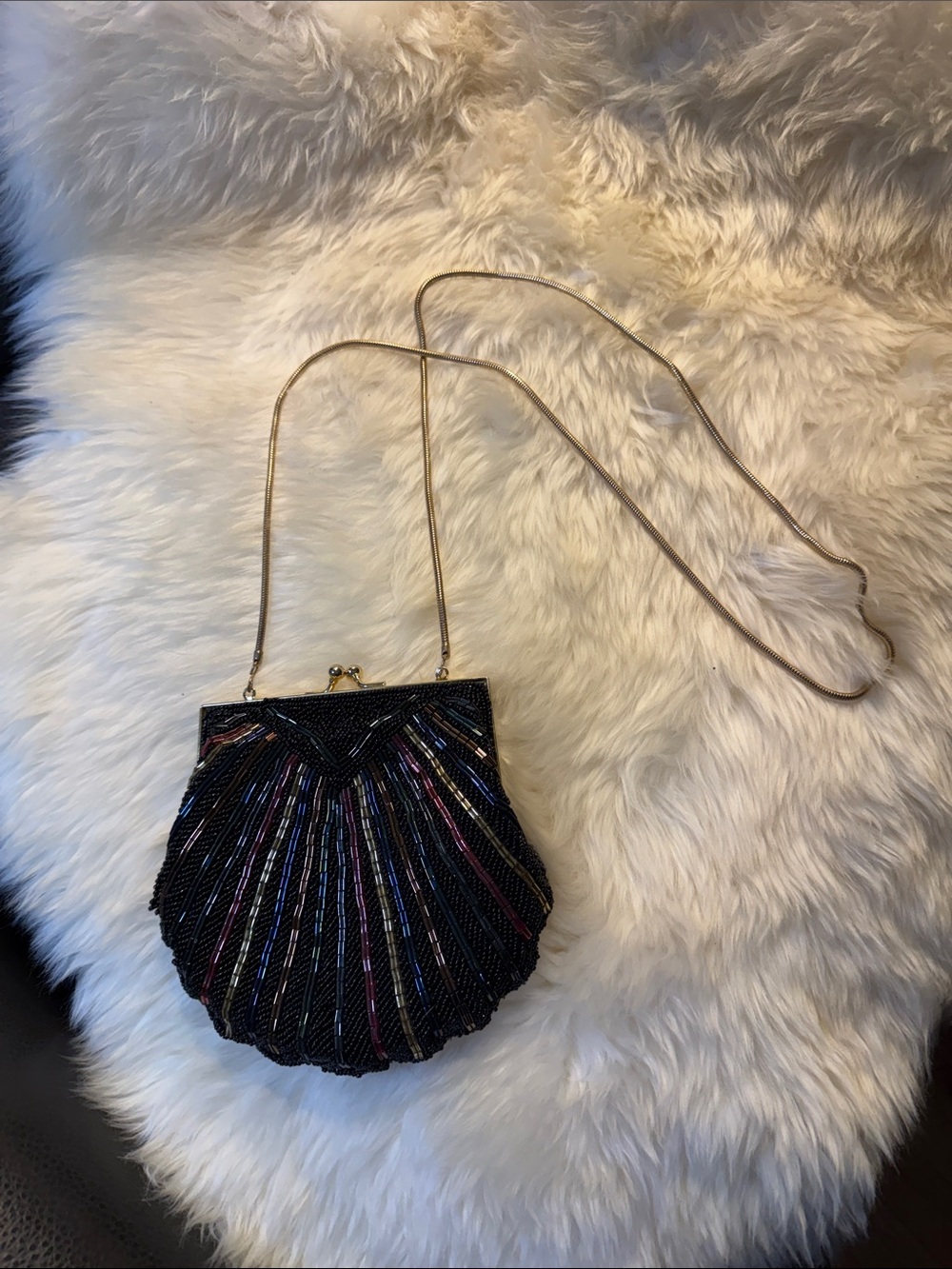 Black Beaded Shell Wristlet with Multicolor Accent Beading
